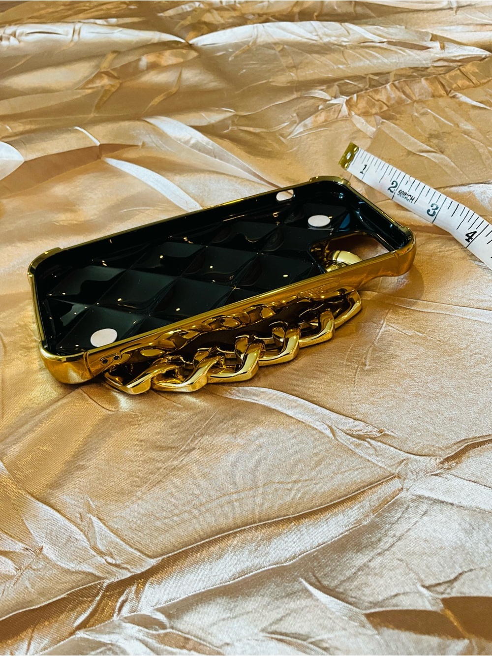 Gold Quilted Rhinestone Chain Phone Case - Compatible I Phone 12 Accessory - Picture 9 of 9